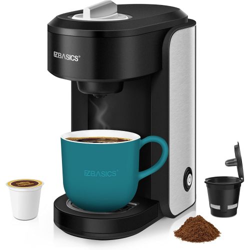  [아마존베스트]EZBASICS Single Serve Coffee Maker, K Cup Coffee Machine, Mini Coffee Brewer, Black, Single Cup Coffee Maker with Visual Water Reservoir