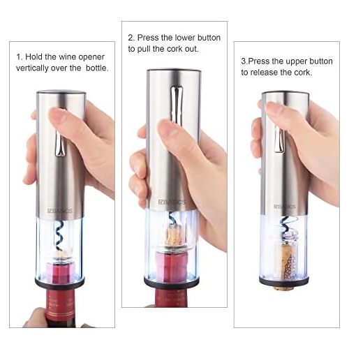  [아마존베스트]EZBASICS Electric Wine Bottle Opener kit Rechargeable Automatic Corkscrew contains Foil Cutter Vacuum Stopper and Wine Aerator Pourer with USB Charging Cable for Wine Lover 4-in-1