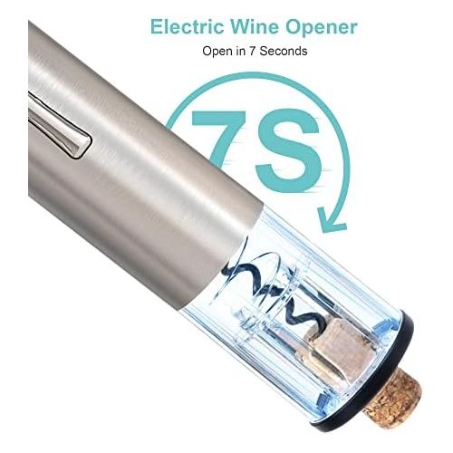  [아마존베스트]EZBASICS Electric Wine Bottle Opener kit Rechargeable Automatic Corkscrew contains Foil Cutter Vacuum Stopper and Wine Aerator Pourer with USB Charging Cable for Wine Lover 4-in-1