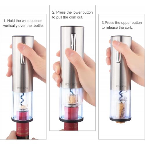  [아마존베스트]EZBASICS Electric Wine Bottle Opener kit Rechargeable Automatic Corkscrew contains Foil Cutter Vacuum Stopper and Wine Aerator Pourer with USB Charging Cable for Wine Lover 4-in-1