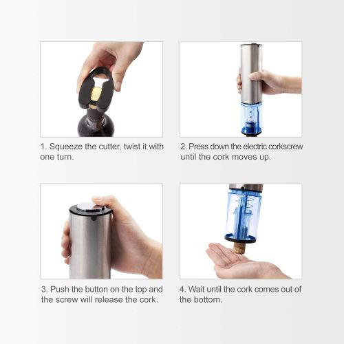  [아마존베스트]EZBASICS Electric Wine Opener Set, Cordless Stainless Steel Automatic Electric Wine Bottle Opener Corkscrew with Foil Cutter, Included Recharging Base