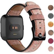 [아마존베스트]EZCO Leather Bands Compatible with Fitbit Versa/Versa Lite, Vintage Genuine Leather Band Replacement Strap Wristband Accessories Man Women 5.5”-7.8” Wrist Compatible with Versa Sma