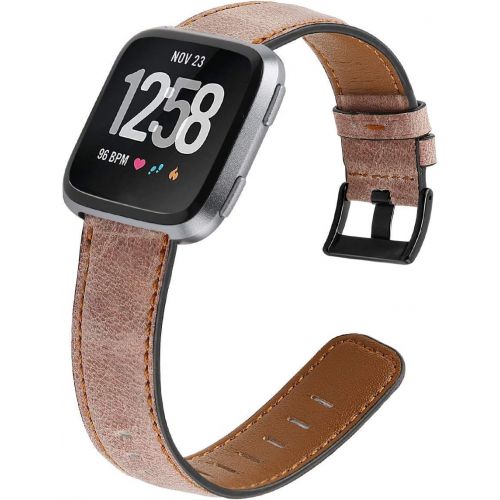  [아마존베스트]EZCO Leather Bands Compatible with Fitbit Versa/Versa Lite, Vintage Genuine Leather Band Replacement Strap Wristband Accessories Man Women 5.5”-7.8” Wrist Compatible with Versa Sma