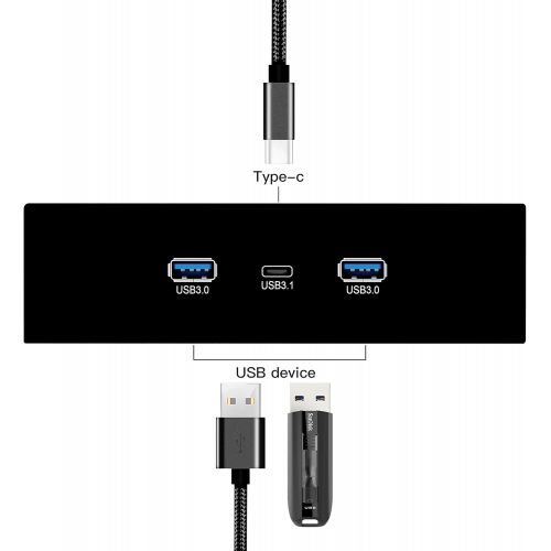  EZDIY-FAB 2-Port USB3.0 Type A + USB3.1 Type C GEN 2-5.25 inch Front Panel USB hub [20 pin Connector- 73 cm Cable] Metal Front Panel USB hub, USB3.1 Extender 10 Gbps High Speed Dat