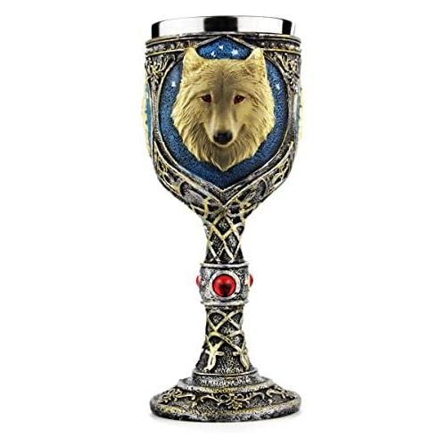  EZESO ESSENTIAL SKINCARE EZESO Stainless Steel Wolf Goblet, EZESO Resin 3D Wine Chalice Goblet Cup(Wolf Goblet)