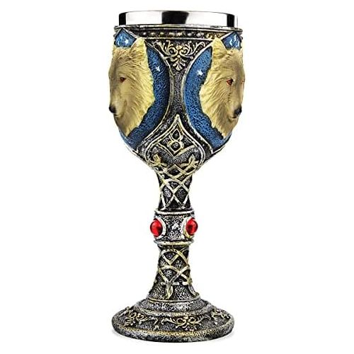  EZESO ESSENTIAL SKINCARE EZESO Stainless Steel Wolf Goblet, EZESO Resin 3D Wine Chalice Goblet Cup(Wolf Goblet)