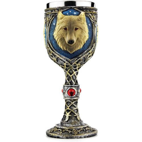  EZESO ESSENTIAL SKINCARE EZESO Stainless Steel Wolf Goblet, EZESO Resin 3D Wine Chalice Goblet Cup(Wolf Goblet)