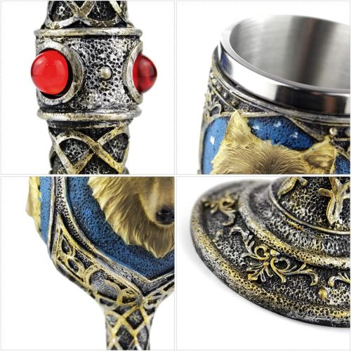  EZESO ESSENTIAL SKINCARE EZESO Stainless Steel Wolf Goblet, EZESO Resin 3D Wine Chalice Goblet Cup(Wolf Goblet)