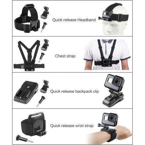  EZESO ESSENTIAL SKINCARE Chest Strap Mount Harness Head Mount Strap Wrist Strap Kit Compatible with Action Camera 9/8/7/6/5/4/3/2/1 Session Cameras