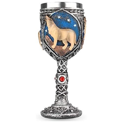  [아마존베스트]EZESO ESSENTIAL SKINCARE Wolf Goblet Stainless Steel, Resin 3D Wine Chalice Goblet Cup Kitchen Party Hosting Decorative Holiday Souvenirs (Brown)