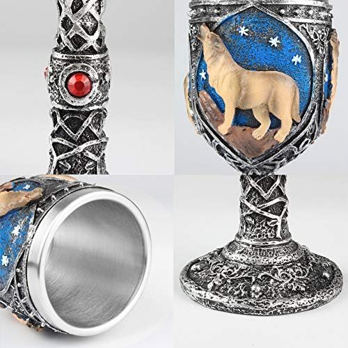  [아마존베스트]EZESO ESSENTIAL SKINCARE Wolf Goblet Stainless Steel, Resin 3D Wine Chalice Goblet Cup Kitchen Party Hosting Decorative Holiday Souvenirs (Brown)