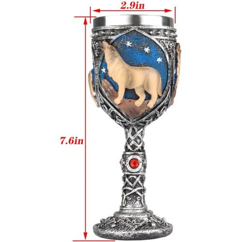  [아마존베스트]EZESO ESSENTIAL SKINCARE Wolf Goblet Stainless Steel, Resin 3D Wine Chalice Goblet Cup Kitchen Party Hosting Decorative Holiday Souvenirs (Brown)