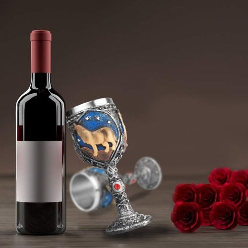  [아마존베스트]EZESO ESSENTIAL SKINCARE Wolf Goblet Stainless Steel, Resin 3D Wine Chalice Goblet Cup Kitchen Party Hosting Decorative Holiday Souvenirs (Brown)