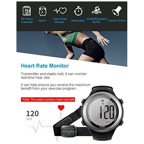  EZON SHS HRM Tech Brustgurt Smart Sport mit Herzfrequenz Monitor Wasserdicht Armbanduhr mit Alarm stundensignal Stoppuhr t007a11