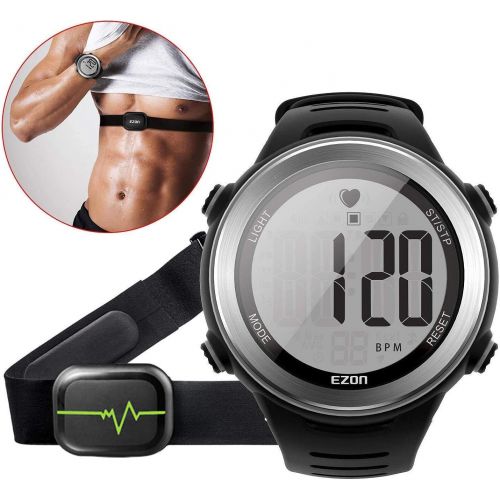  EZON Heart Rate Monitor Digital Sports Watch for Outdoor Running with Chest Strap, Heart Rate Alarm, Stopwatch,Daily Alarm and Calendar