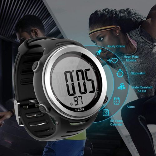  EZON Heart Rate Monitor Digital Sports Watch for Outdoor Running with Chest Strap, Heart Rate Alarm, Stopwatch,Daily Alarm and Calendar