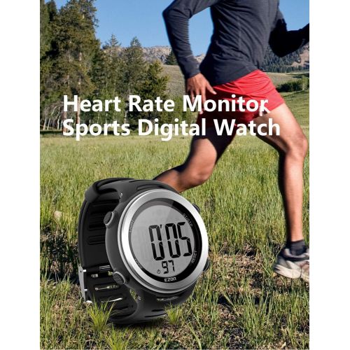  EZON Heart Rate Monitor Digital Sports Watch for Outdoor Running with Chest Strap, Heart Rate Alarm, Stopwatch,Daily Alarm and Calendar