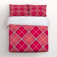 EZON-CH Full Size 4 Piece Duvet Cover Set Cute Bedding Set for Girls Boys,Classic Scotland Plaid Pattern Pink Bed Sets,Include 1 Flat Sheet 1 Duvet Cover and 2 Pillow Cases