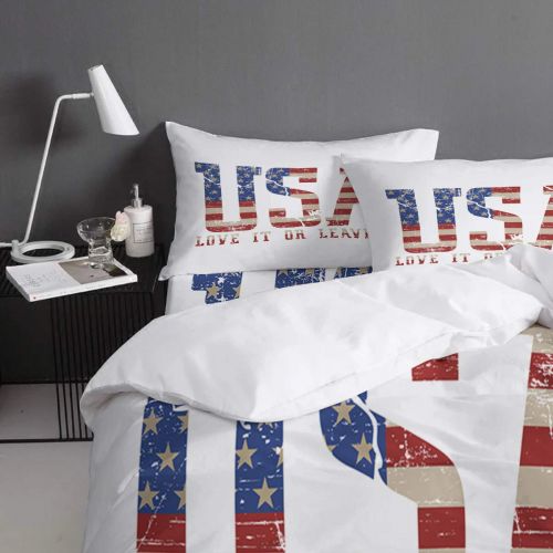  EZON-CH Luxury Duvet Cover Set Twill Plush Bed Sheet Sets,The Flag of USA White Pattern Comfortable Bedding Sets for Girls Boys,Include 1 Duvet Cover 1 Bed Sheets 2 Pillow Case Ful