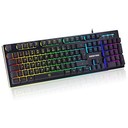  [아마존베스트]EZONTEQ Ergonomic Gaming Keyboard RGB LED Lighting Waterproof Keycaps Design QWERTZ German Layout for Business Gaming