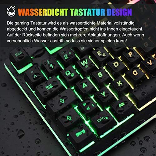  [아마존베스트]EZONTEQ Ergonomic Gaming Keyboard RGB LED Lighting Waterproof Keycaps Design QWERTZ German Layout for Business Gaming