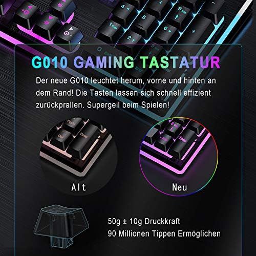  [아마존베스트]EZONTEQ Ergonomic Gaming Keyboard RGB LED Lighting Waterproof Keycaps Design QWERTZ German Layout for Business Gaming