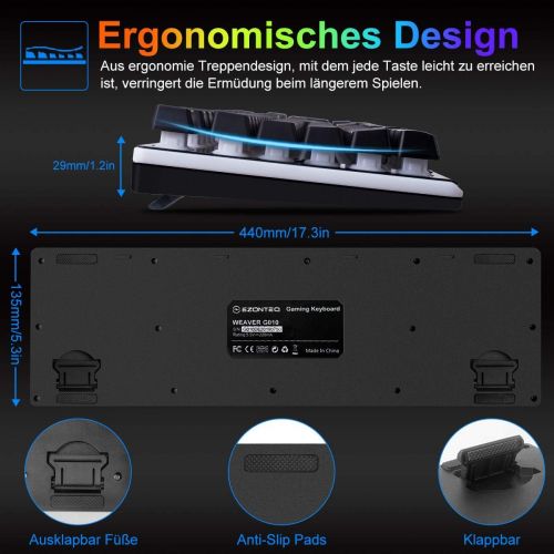  [아마존베스트]EZONTEQ Ergonomic Gaming Keyboard RGB LED Lighting Waterproof Keycaps Design QWERTZ German Layout for Business Gaming