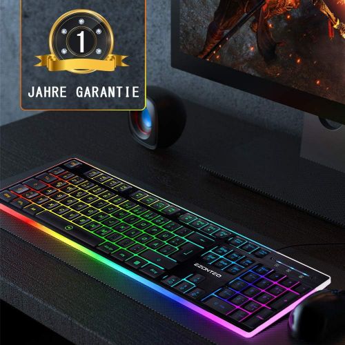  [아마존베스트]EZONTEQ Ergonomic Gaming Keyboard RGB LED Lighting Waterproof Keycaps Design QWERTZ German Layout for Business Gaming