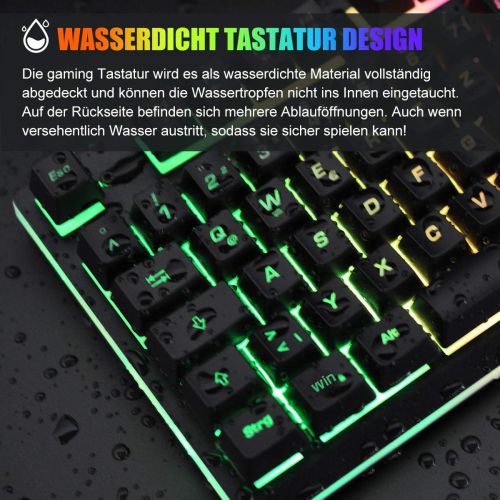  [아마존베스트]EZONTEQ Ergonomic Gaming Keyboard RGB LED Lighting Waterproof Keycaps Design QWERTZ German Layout for Business Gaming