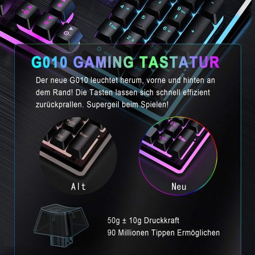  [아마존베스트]EZONTEQ Ergonomic Gaming Keyboard RGB LED Lighting Waterproof Keycaps Design QWERTZ German Layout for Business Gaming