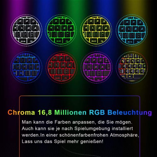  [아마존베스트]EZONTEQ Ergonomic Gaming Keyboard RGB LED Lighting Waterproof Keycaps Design QWERTZ German Layout for Business Gaming