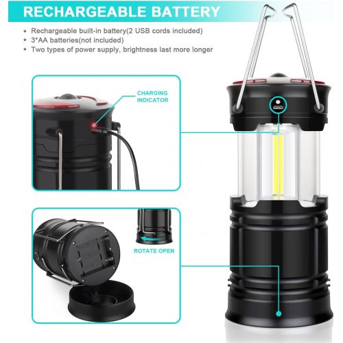  EZORKAS LANTERN EZORKAS 2 Pack Camping Lanterns, Rechargeable Led Lanterns, Hurricane Lights with Flashlight and Magnet Base for Camping, Hurricane, Hiking, Emergency, Outage