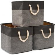 [아마존베스트]EZOWare 3-Pack Collapsible Storage Bins Basket Foldable Canvas Fabric Tweed Storage Cubes Set with Handles for Babies Nursery Toys Organizer (13 x 13 x 13 inches) (Black/Gray)