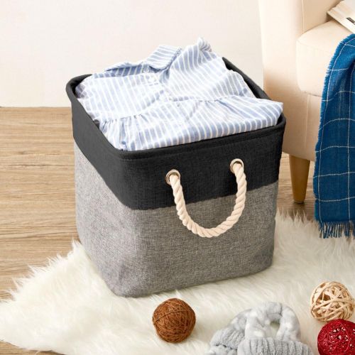  [아마존베스트]EZOWare 3-Pack Collapsible Storage Bins Basket Foldable Canvas Fabric Tweed Storage Cubes Set with Handles for Babies Nursery Toys Organizer (13 x 13 x 13 inches) (Black/Gray)