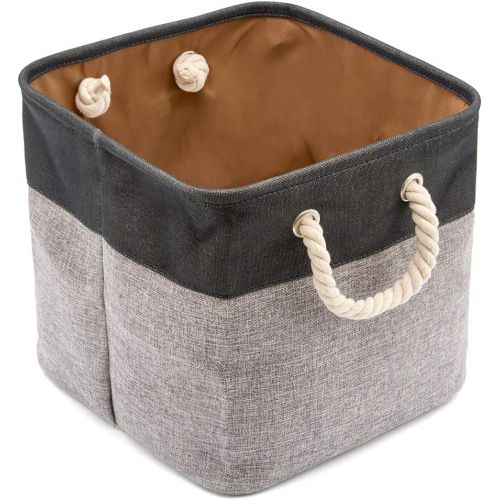  EZOWare 3-Pack Collapsible Storage Bins Basket Foldable Canvas Fabric Tweed Storage Cubes Set with Handles for Babies Nursery Toys Organizer (13 x 13 x 13 inches) (Black/Gray)