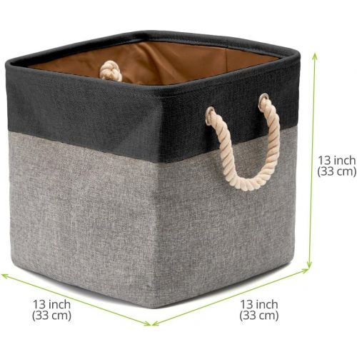  EZOWare 3-Pack Collapsible Storage Bins Basket Foldable Canvas Fabric Tweed Storage Cubes Set with Handles for Babies Nursery Toys Organizer (13 x 13 x 13 inches) (Black/Gray)