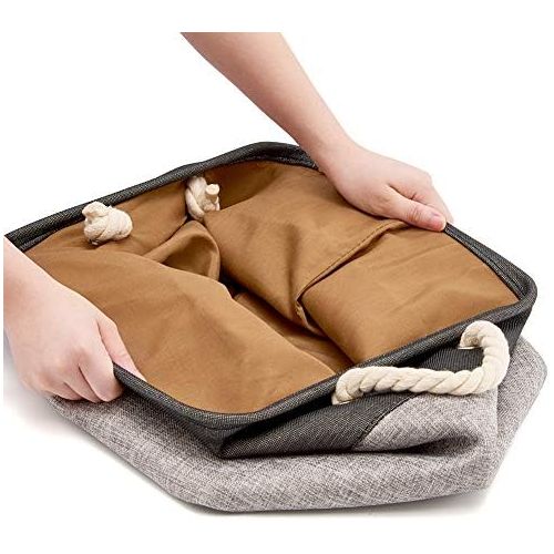  EZOWare 3-Pack Collapsible Storage Bins Basket Foldable Canvas Fabric Tweed Storage Cubes Set with Handles for Babies Nursery Toys Organizer (13 x 13 x 13 inches) (Black/Gray)