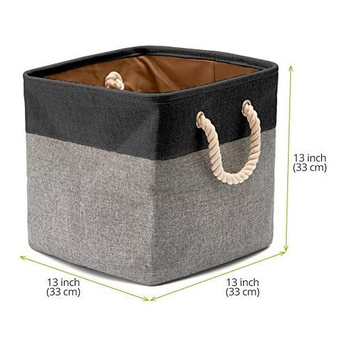  EZOWare 3-Pack Collapsible Storage Bins Basket Foldable Canvas Fabric Tweed Storage Cubes Set with Handles for Babies Nursery Toys Organizer (13 x 13 x 13 inches) (Black/Gray)
