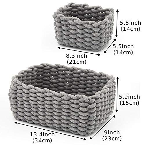  EZOWare Set of 3 Decorative Woven Cotton Rope Baskets and Storage Organizer, Perfect for Storing Small Household Items (Gray)