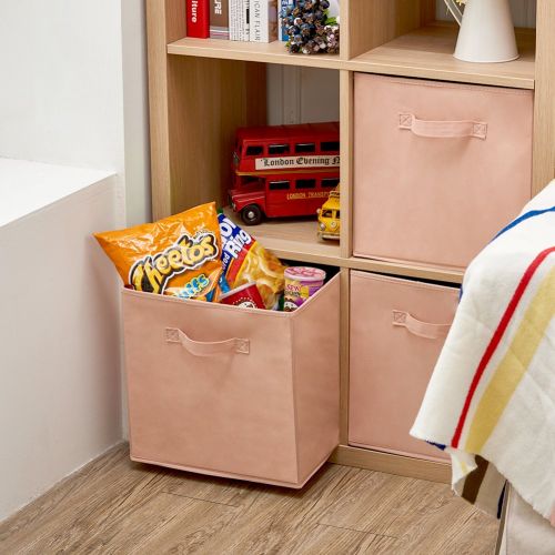  EZOWare Set of 4 Foldable Fabric Basket Bin, Collapsible Storage Cube Boxes for Nursery Toys (13 x 15 x 13 inches) (Pink)