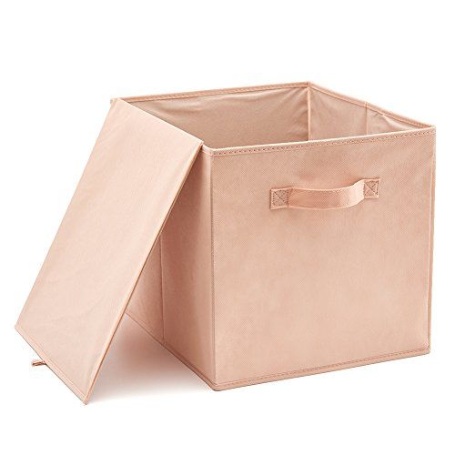  EZOWare Set of 4 Foldable Fabric Basket Bin, Collapsible Storage Cube Boxes for Nursery Toys (13 x 15 x 13 inches) (Pink)
