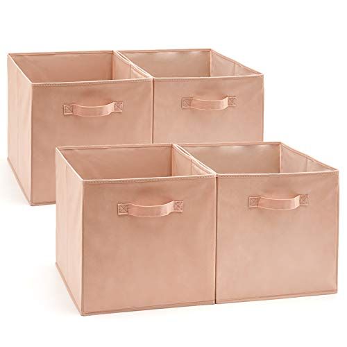  EZOWare Set of 4 Foldable Fabric Basket Bin, Collapsible Storage Cube Boxes for Nursery Toys (13 x 15 x 13 inches) (Pink)