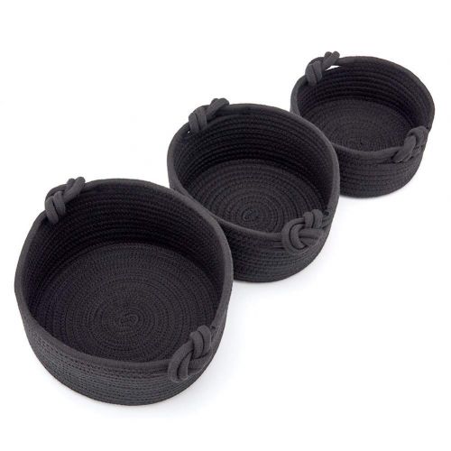  EZOWare Set of 3 Decorative Soft Knit Baskets Bins Storage Organizer, Perfect for Storing Small Household Items - Black
