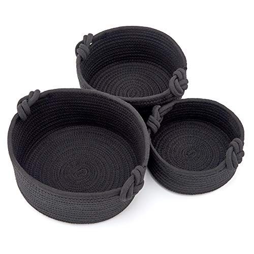  EZOWare Set of 3 Decorative Soft Knit Baskets Bins Storage Organizer, Perfect for Storing Small Household Items - Black