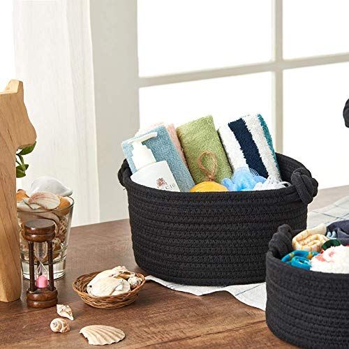  EZOWare Set of 3 Decorative Soft Knit Baskets Bins Storage Organizer, Perfect for Storing Small Household Items - Black