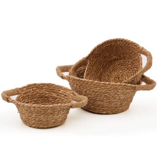  EZOWare Natural Handwoven Seagrass Rustic Round Nesting Wicker Shelf Baskets with Handles - Set of 3