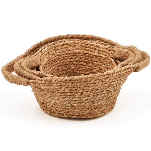  EZOWare Natural Handwoven Seagrass Rustic Round Nesting Wicker Shelf Baskets with Handles - Set of 3