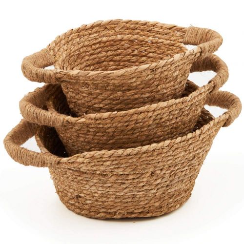  EZOWare Natural Handwoven Seagrass Rustic Round Nesting Wicker Shelf Baskets with Handles - Set of 3