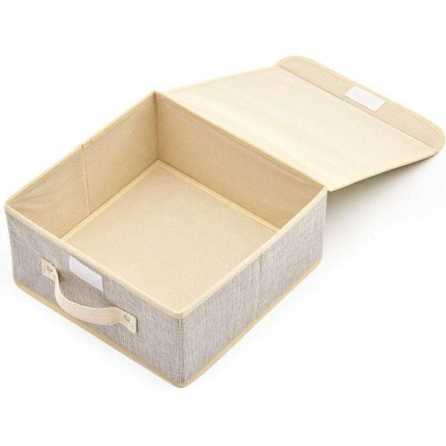  EZOWare 4-Pack Small Fabric Storage Basket Bin with Lid, Collapsible Storage Box Cube Organizer Container for Nursery, Closet, Bedroom - 10.5 x 10.5 x 5 inches, (Gray & Beige)