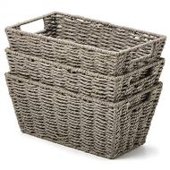 EZOWare Pack of 3 Paper Rope Woven Storage Baskets, Braided Multipurpose Organizer Bins with Handles Perfect for Storing Small Household Items - Gray